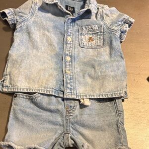 GAP Light Blue Denim Shirt and Shorts Set